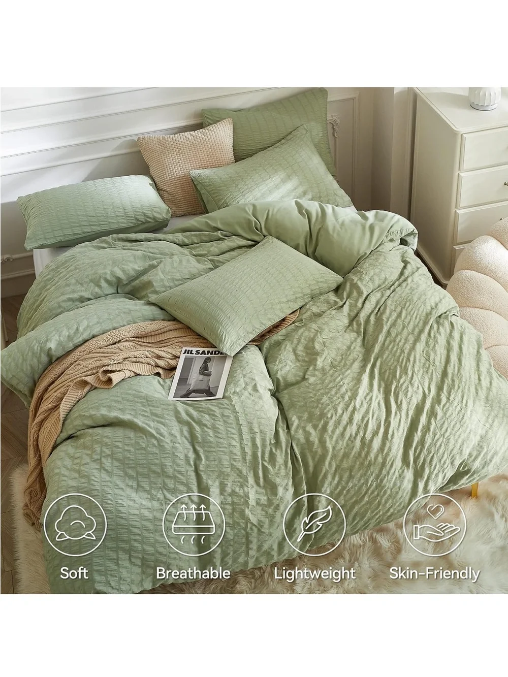 Classic Sage Green duvet cover Set - Soft Textured Comfort